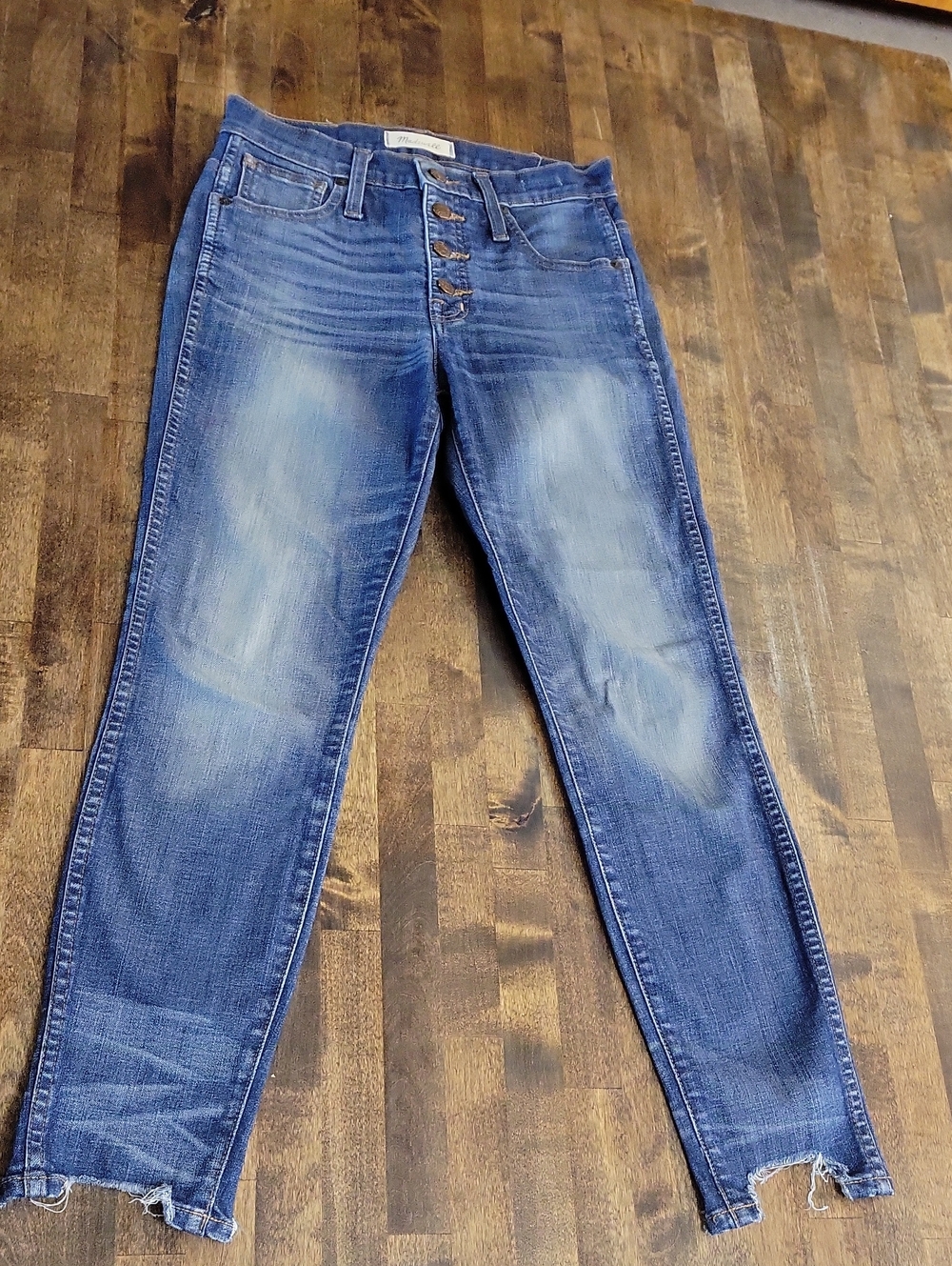 Madewell Distressed Bottom High Rise  Light-Wash Skinny Jeans Size 25 Short